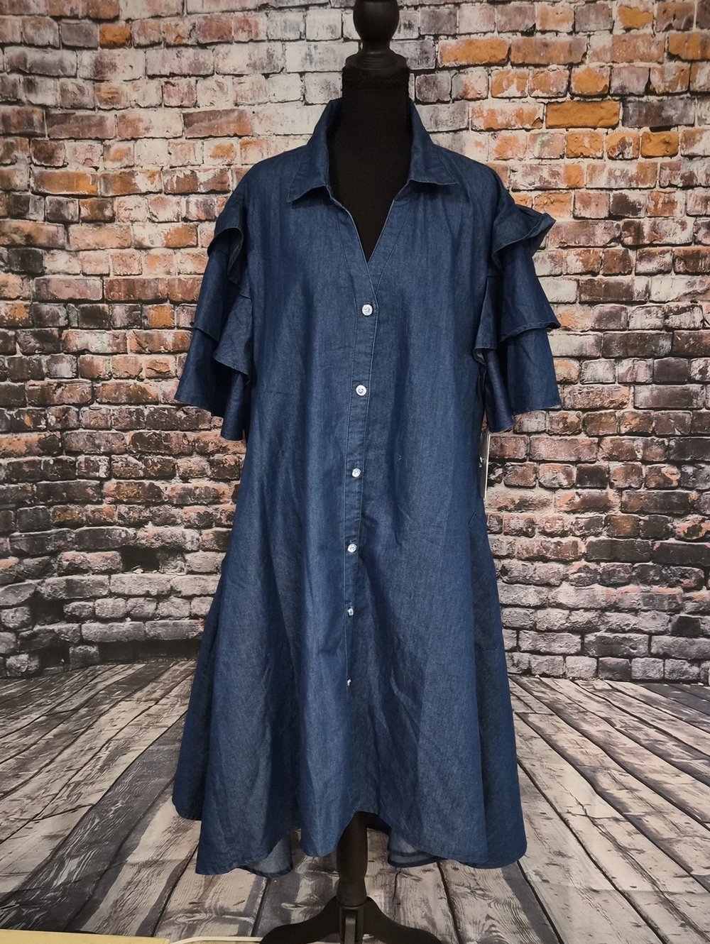 Step In Style Denim Button-Up Maxi Shirt Dress- Indigo Denim Blue